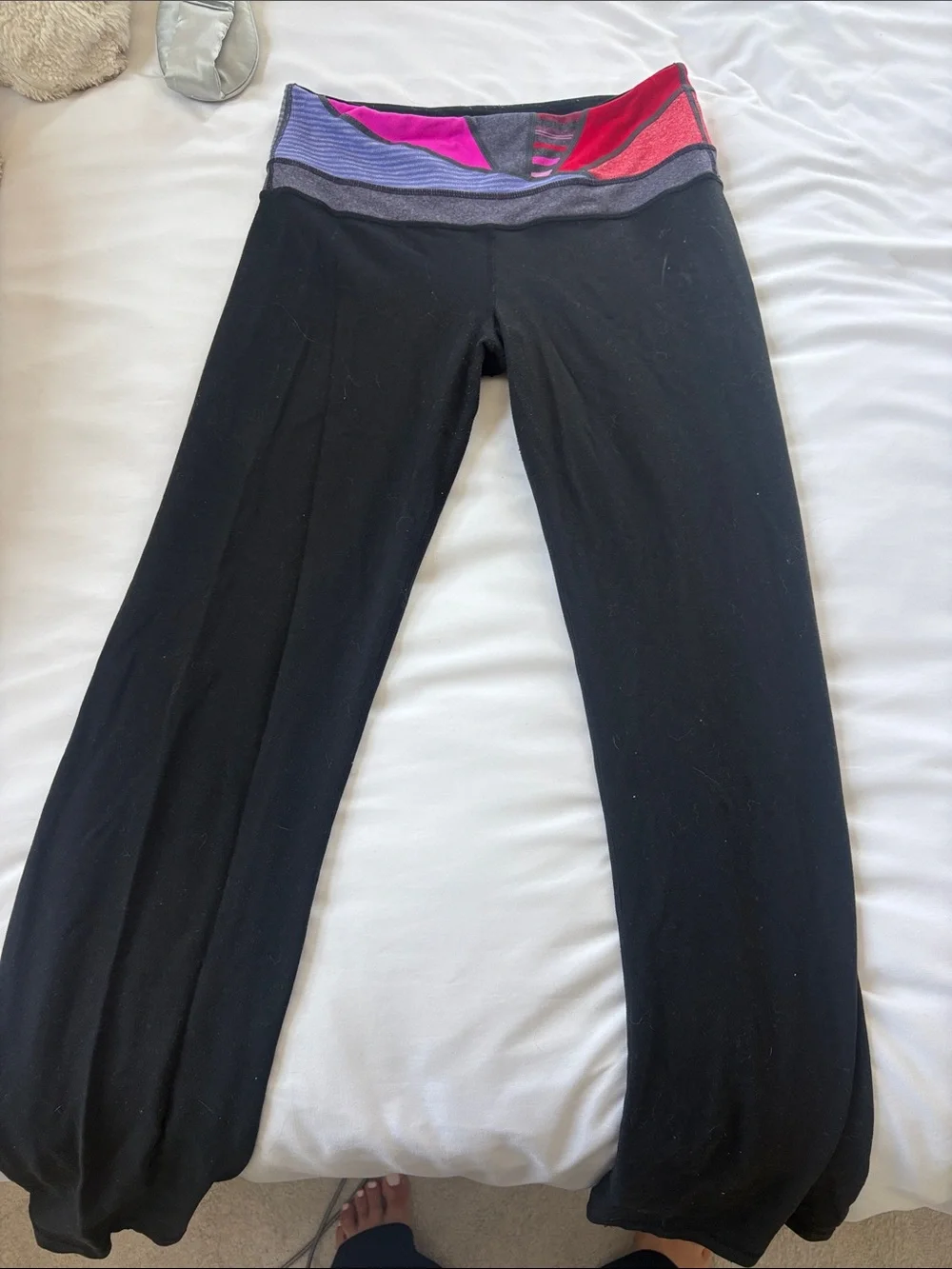 Black Yoga Pants with Color-Block Waistband
